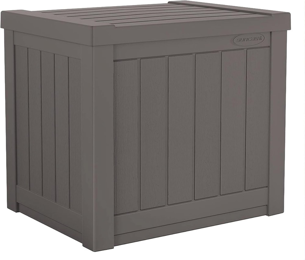 Small Outdoor Storage Box 22 Gallon Java Resin Outdoor Deck Box Flat-Lid Bench