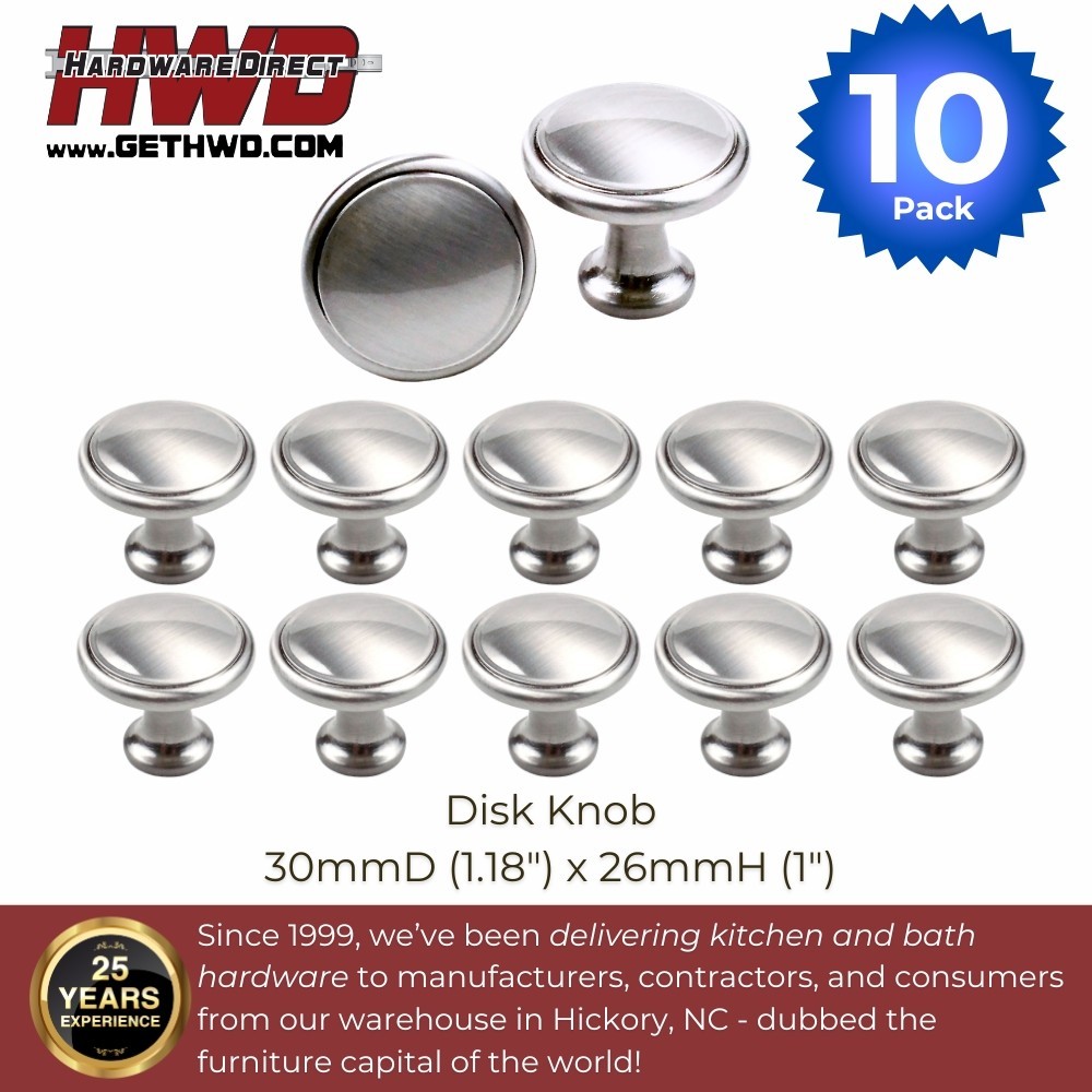 10 PACK Brushed Nickel Round Knobs Kitchen Bath Cabinet Hardware Pull Disk Style