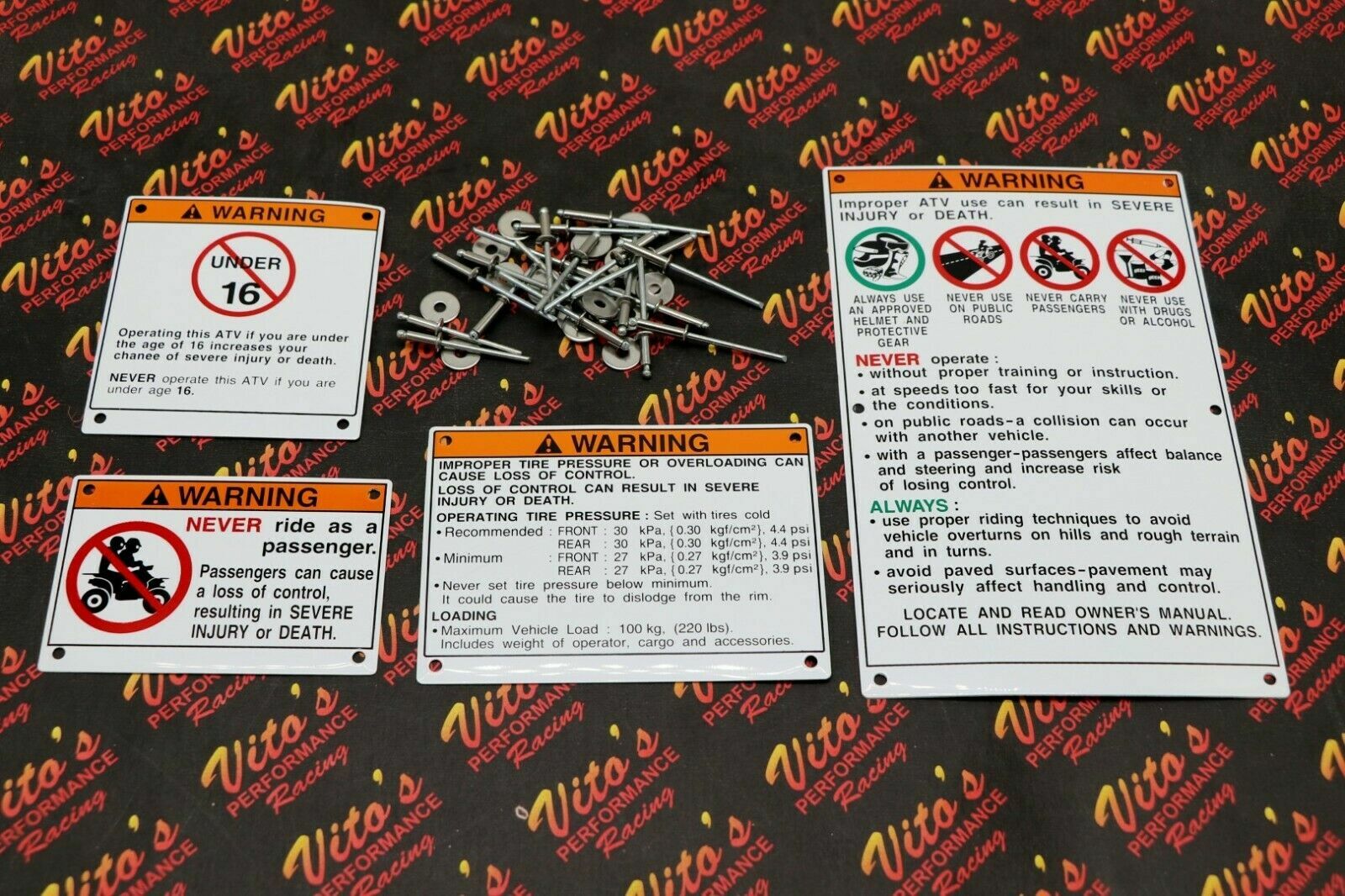 Yamaha warning decals stickers labels ALUMINUM BACKED Raptor Blaster BANSHEE