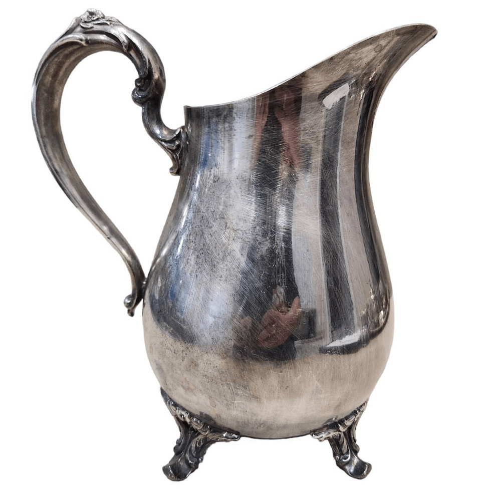 WM Rogers Silver plated water pitcher with ice guard Footed Stand Vintage