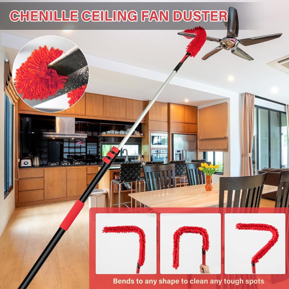 5X Cleaner Duster Dusters Extendable Pole Dusting Tools W/ Cobweb Brush for Home