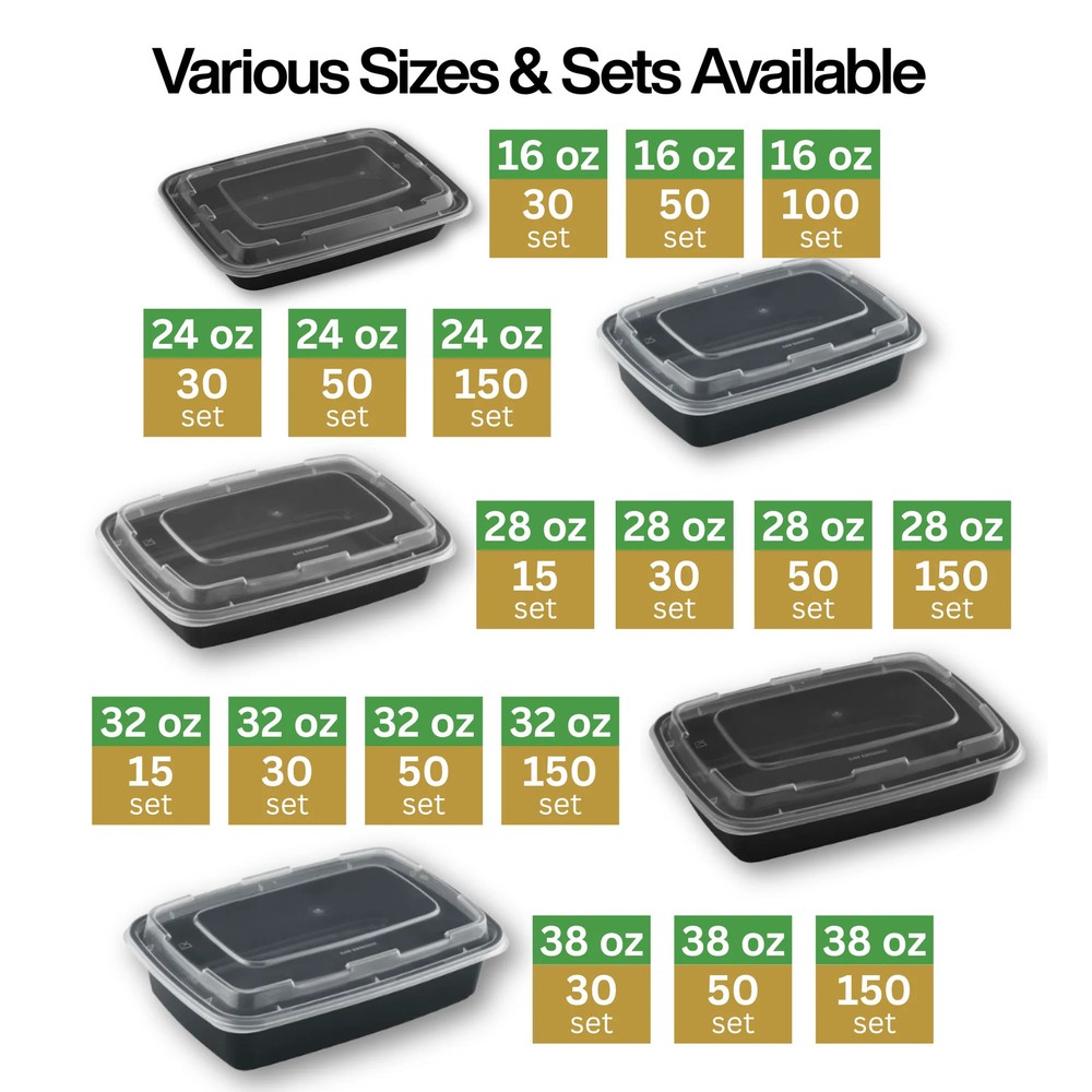 ProTakeOut, 16 oz Rectangular Microwaveable Food Containers with Lids – 150 Sets