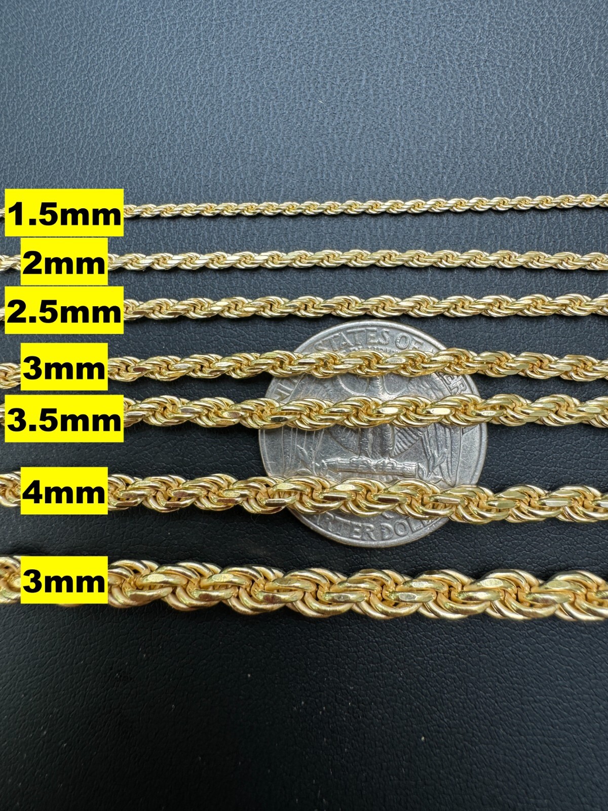 Men's Women's Real 14k Gold Plated Solid 925 Sterling Silver Rope Chain 1.5-5mm