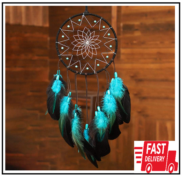 Handmade Blue Dream Catcher Boho Traditional Circular Net for Wall Hanging Decor