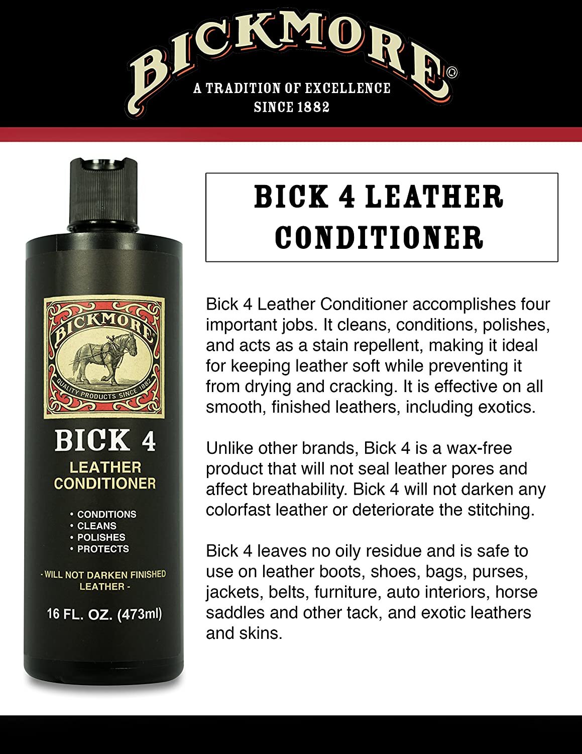 Bickmore Bick 4 Leather Conditioner 16 oz Polish and Protect Leather Products