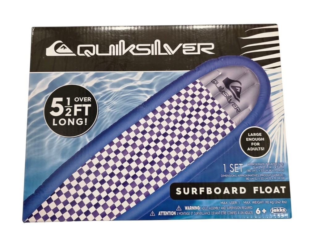Quiksilver Checkers Surfboard Float Over 5.5' Long NEW
