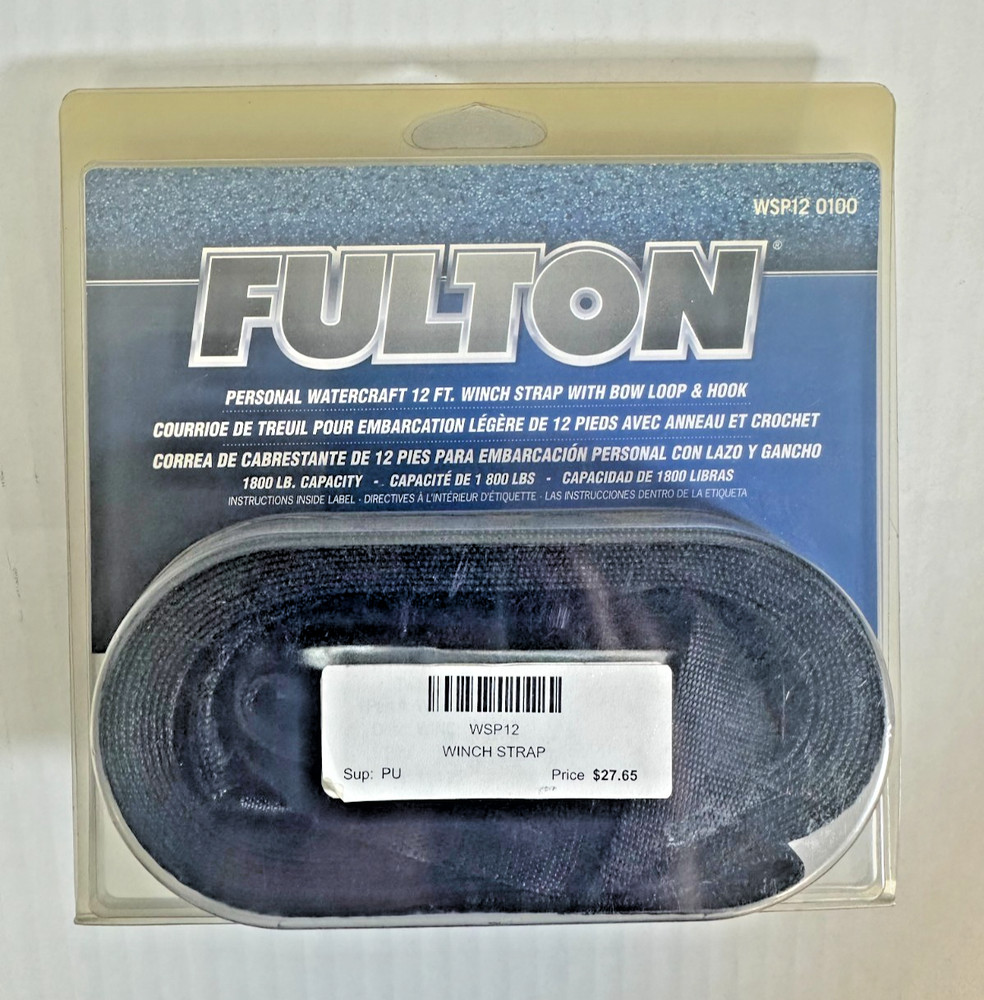 Fulton WSP12 0100 PWC 12FT. Winch Strap w/ Bow Loop & Hook