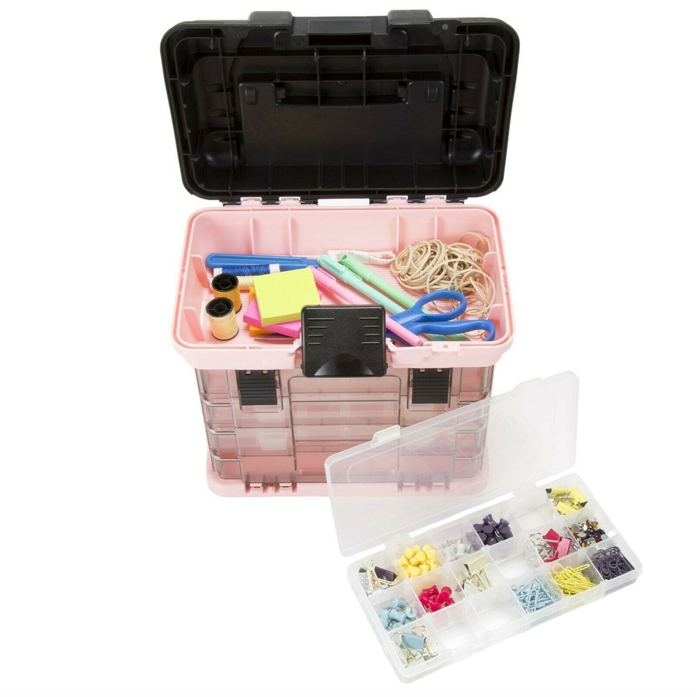 Durable Plastic Storage Crafts or Beads Removable Trays Compartments Pink