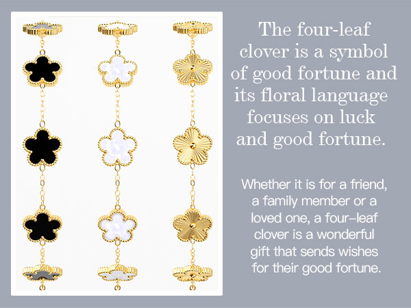 18k Gold Plated Clover Lucky Bracelet 3-Pcs Women Flower Five Leaf