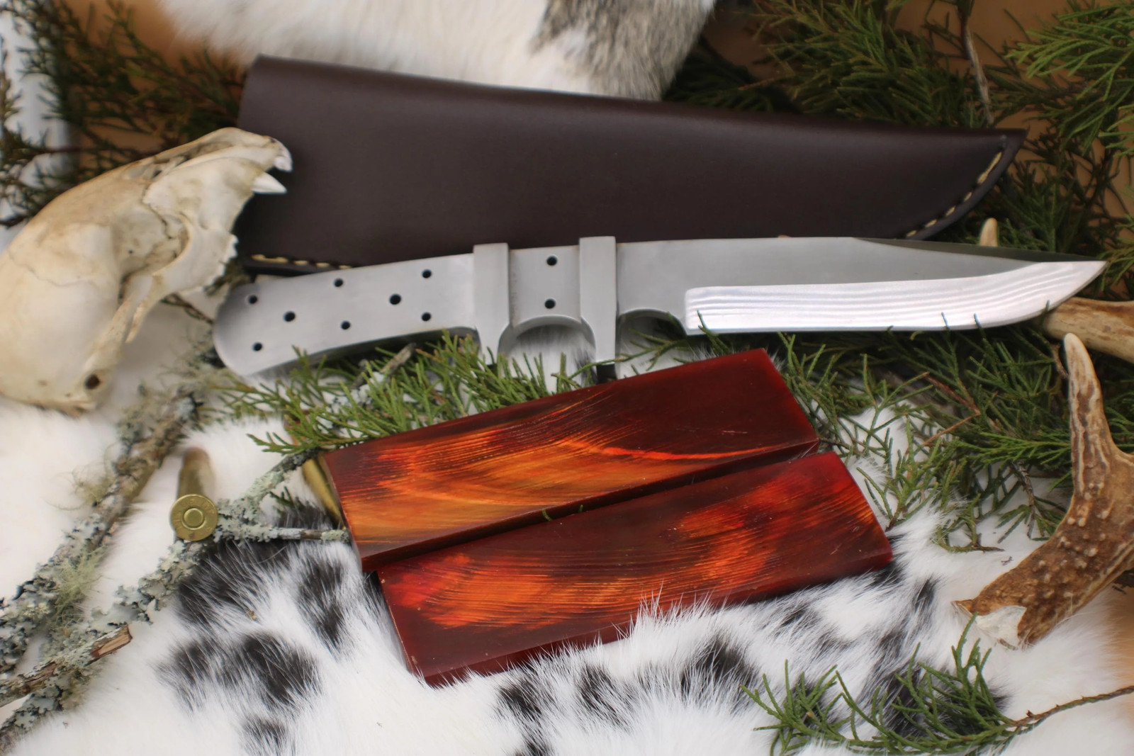 DIY Clip Point Hunting Knife Making Kit: 440C Blade, Bone/Horn Handle