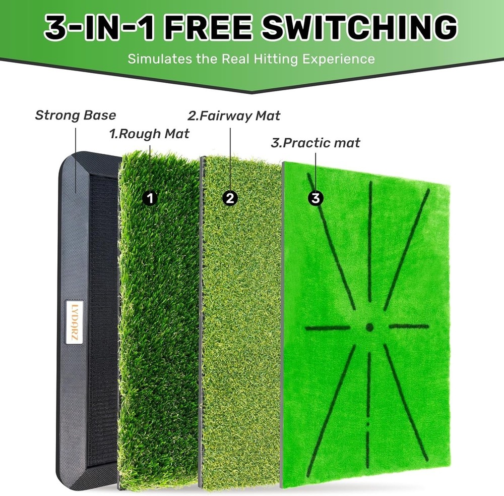 Portable Golf Hitting Mat with Instant Feedback - 3 Versatile Replacement Mats