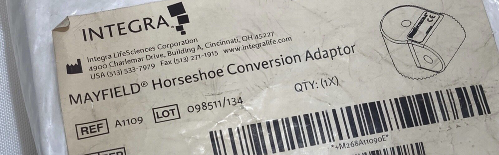 Integra Mayfield A1109 Horseshoe Conversion Adapter w/o Knobs Neuro Orthopedics