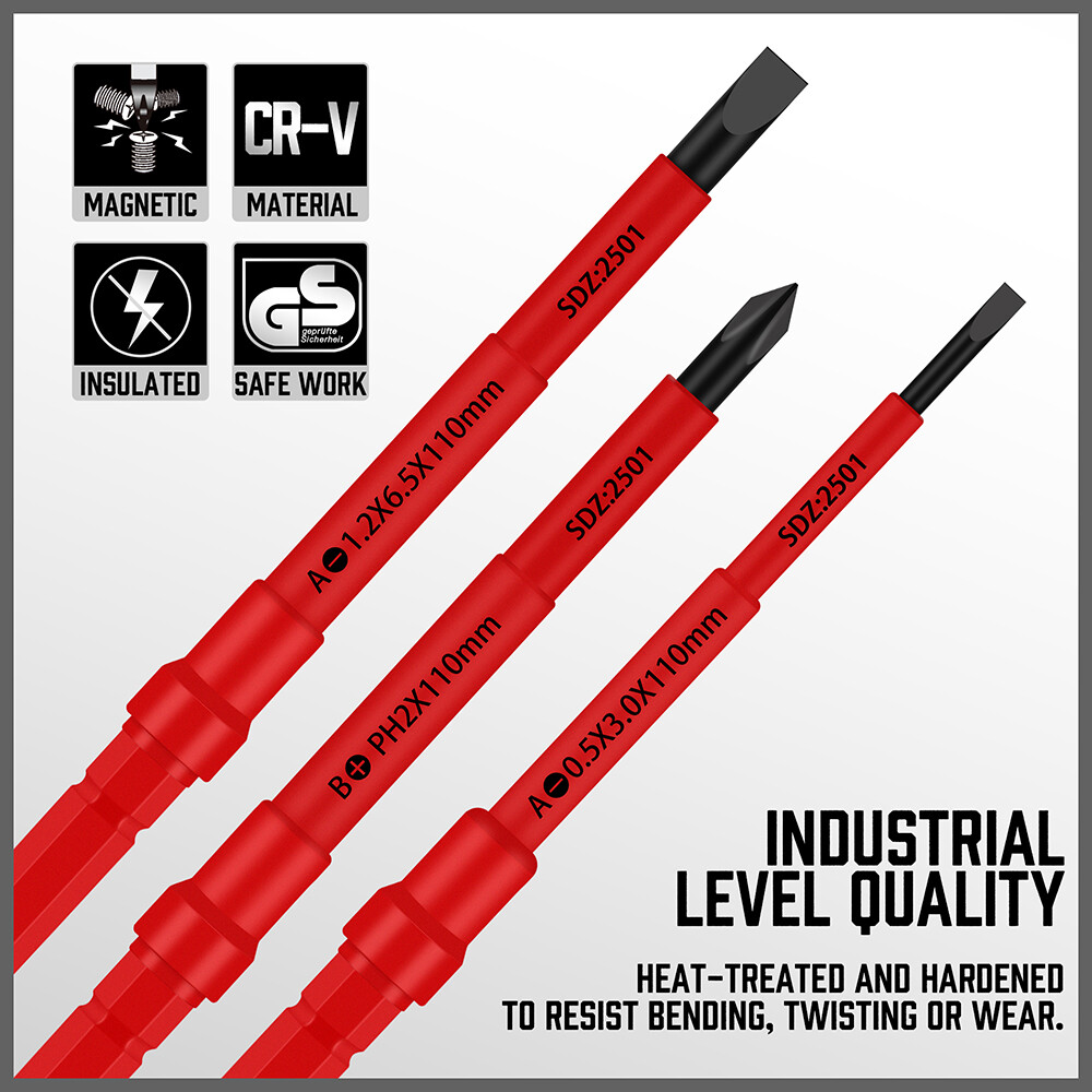 10pc Electrician's Insulated Magnetic Electrical Hand Screwdriver Tool Set New