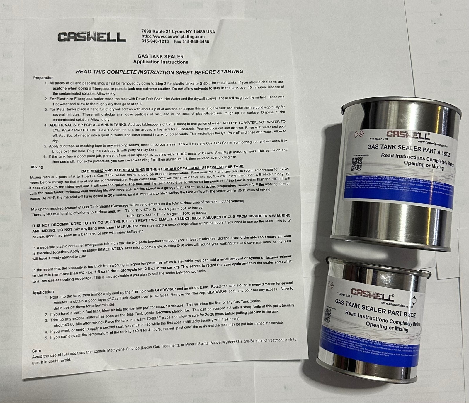 NEW BATTLESHIP GREY CASWELL EPOXY GAS TANK SEALER COVER UPTO 10GALLONS 363K