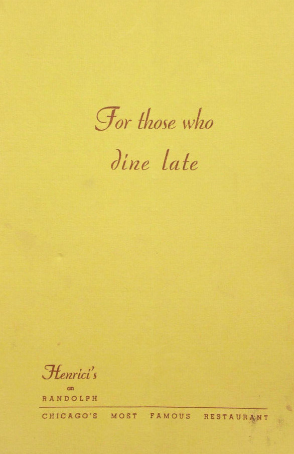 Henricis on Randolph Menu Chicagos Most Famous Restaurant 1943