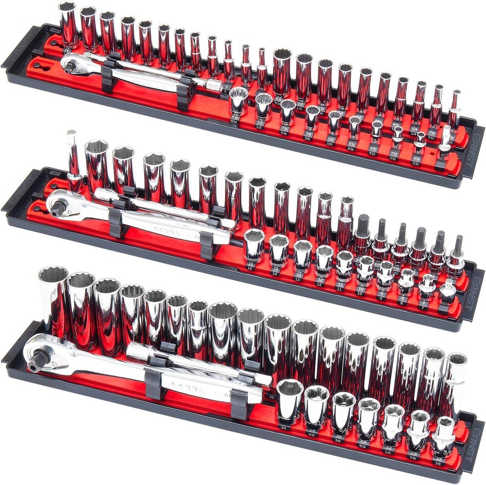 Socket Combo 3-Pack Tool Organizer with Twist-Lock Technology, Red,Model 8510A