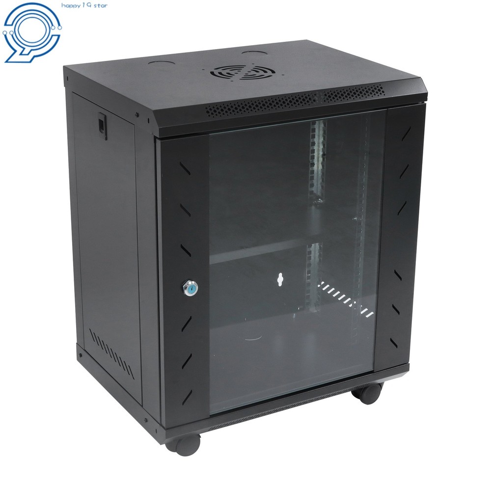 12U Enclosed Server Rack 15.5" Deep, Secure Lock Glass Front & Sides