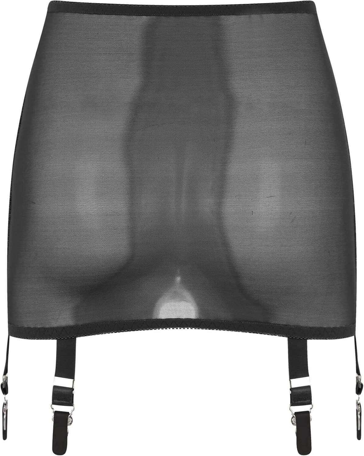 Luxallacki High Waist Sheer Mesh Garter Girdle 6 Straps Belt Mini Skirt Lingerie