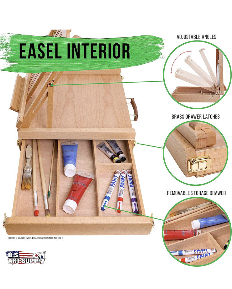 Masters Touch Art Easel Beechwood Standing Vertical Horizontal Storage Draw