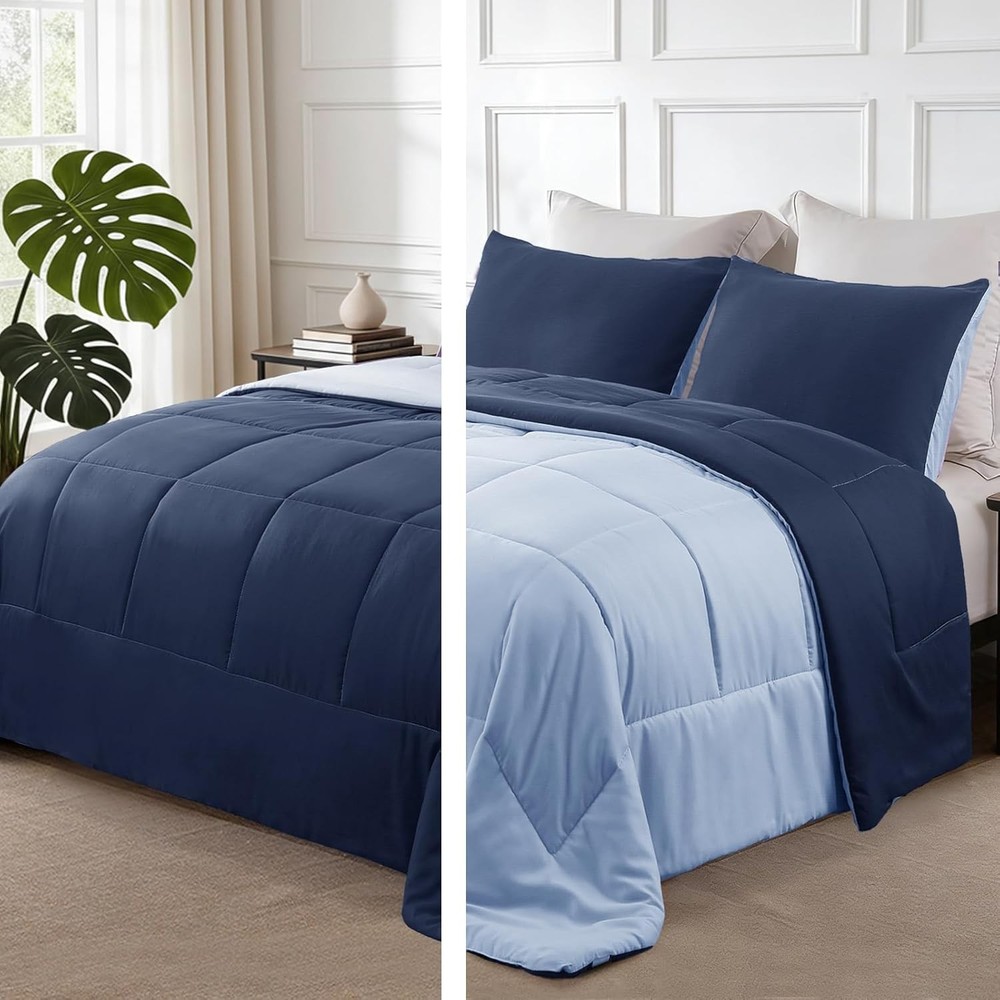 Lightweight Reversible Queen Size Comforter Set Down Alternative Comforter W/ 2