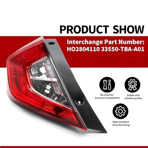 Outer Tail Light Halogen Left Side Compatible with Civic Sedan 2016-2020 w/o