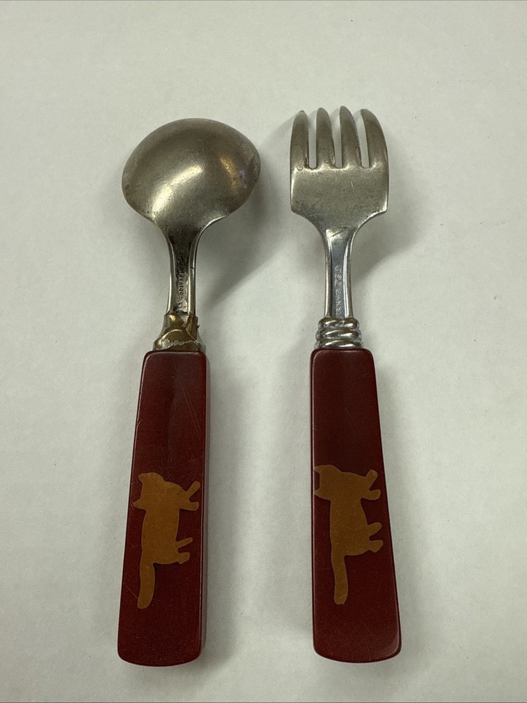 Vintage Children’s 2 Piece Bakelite Silverware Set MCM