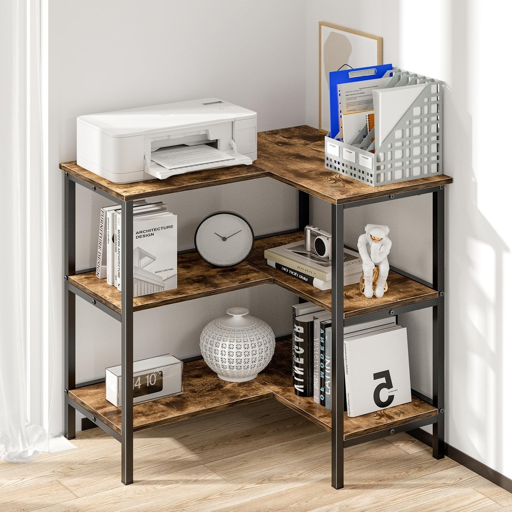 VECELO Corner Cabinet Table with 3 Tier Open Shelf, Multipurpose Display Orga...