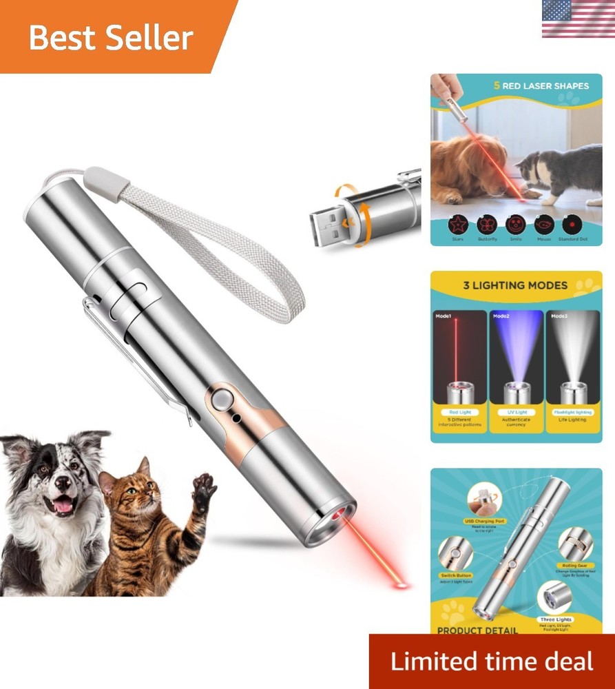 Multi-Functional USB Cat Toy - 3 Light Colors for Exciting Pet Play and Training