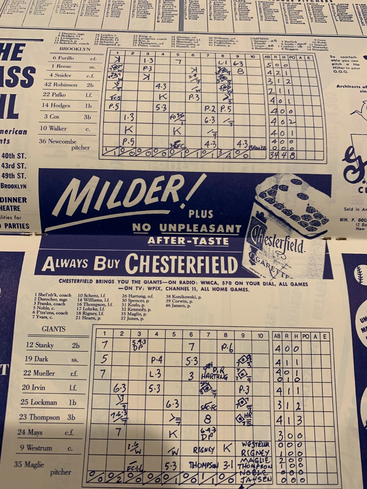 1951 New York Giants Game program The Shot Heard around World Reproduction LOA