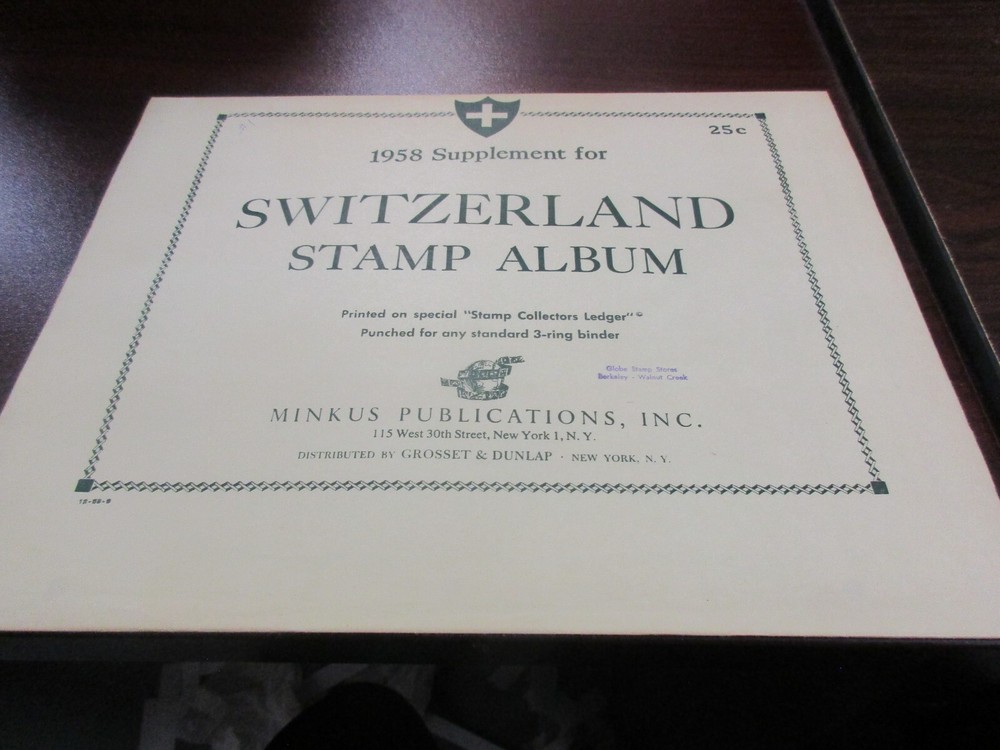 "MINKUS" 1958 SUPPLEMENT SWITZERLAND STAMP ALBUM   W/FREE SHP.