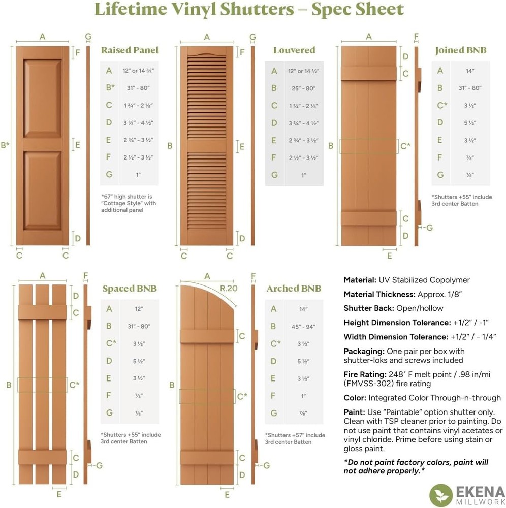 Ekena Millwork LVSAMPLECOLORS Vinyl Shutter Sample Colors