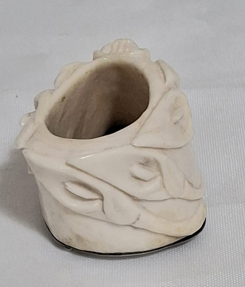 Antique Carved Bone & Solid Silver Base Cala Lilies Toothpick Holder