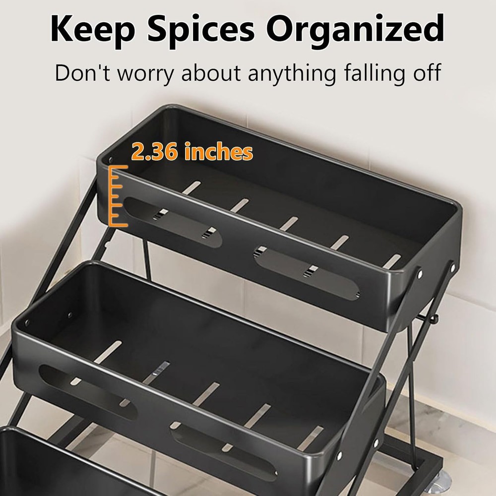 Three-Tier Foldable Spice Rack For cabinet use, black