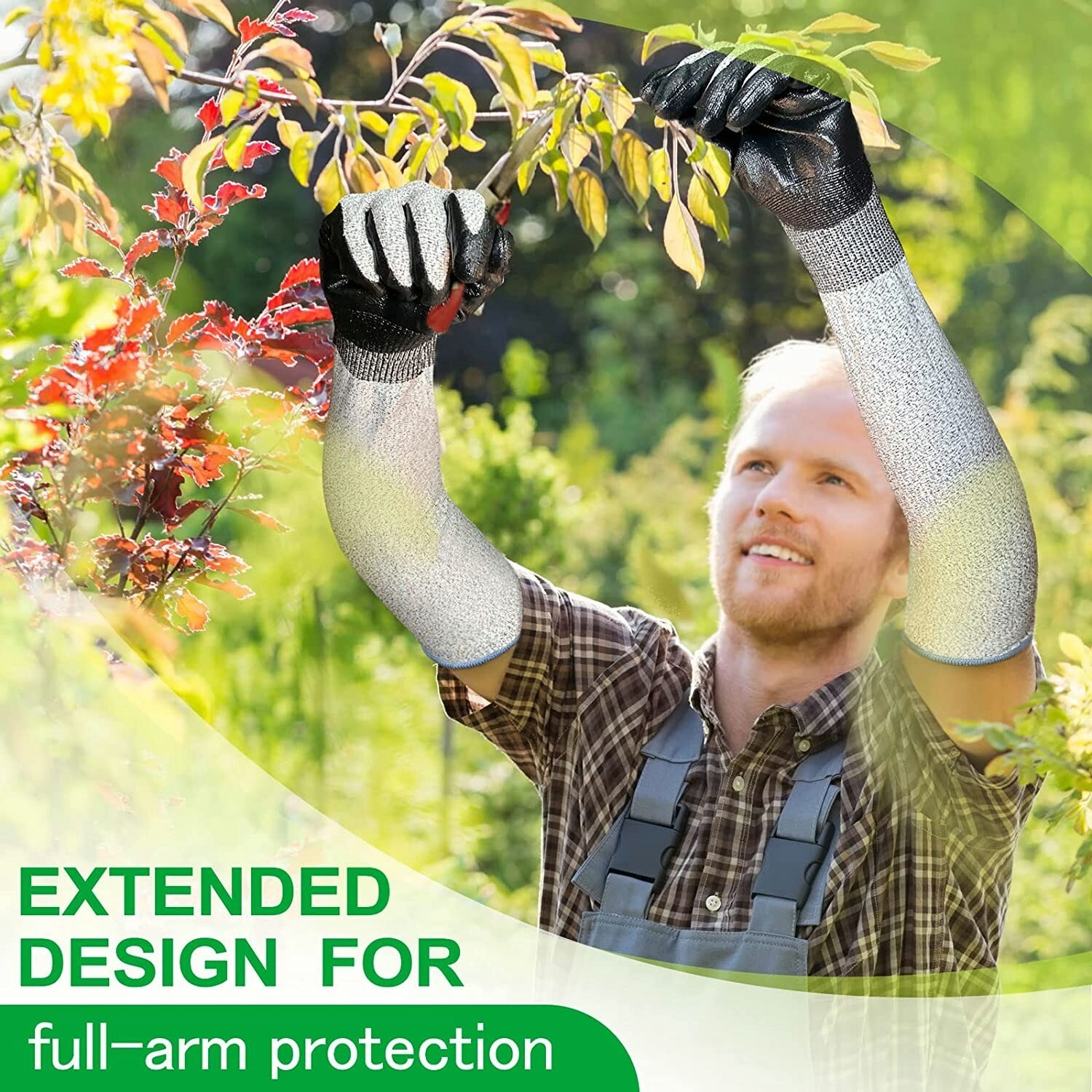 EvridWear Long Gardening Gloves Cut Resistant Sleeves with Nitrile Coated Palm