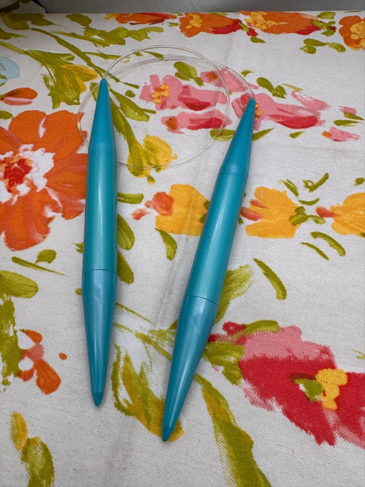 Vintage Circular Knitting Needles Teal Plastic Tips Clear Cable Sewing Tool
