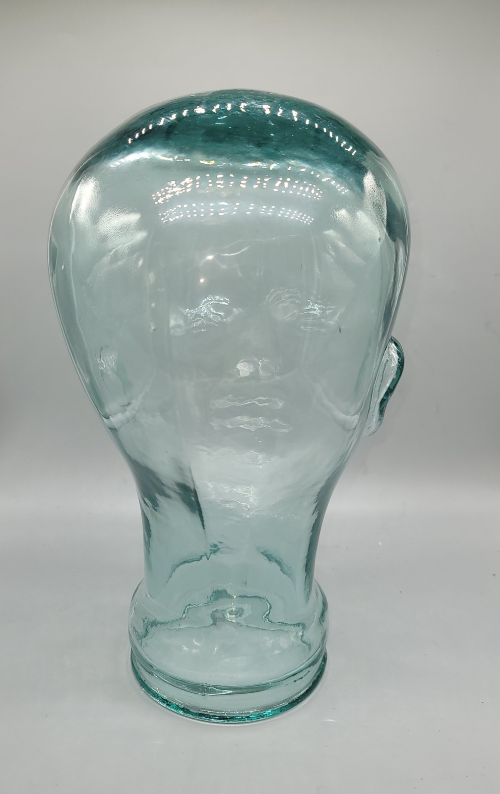 Clear Green Tint Art Glass Head Mannequin Wig Hat Holder Display 11” Tall