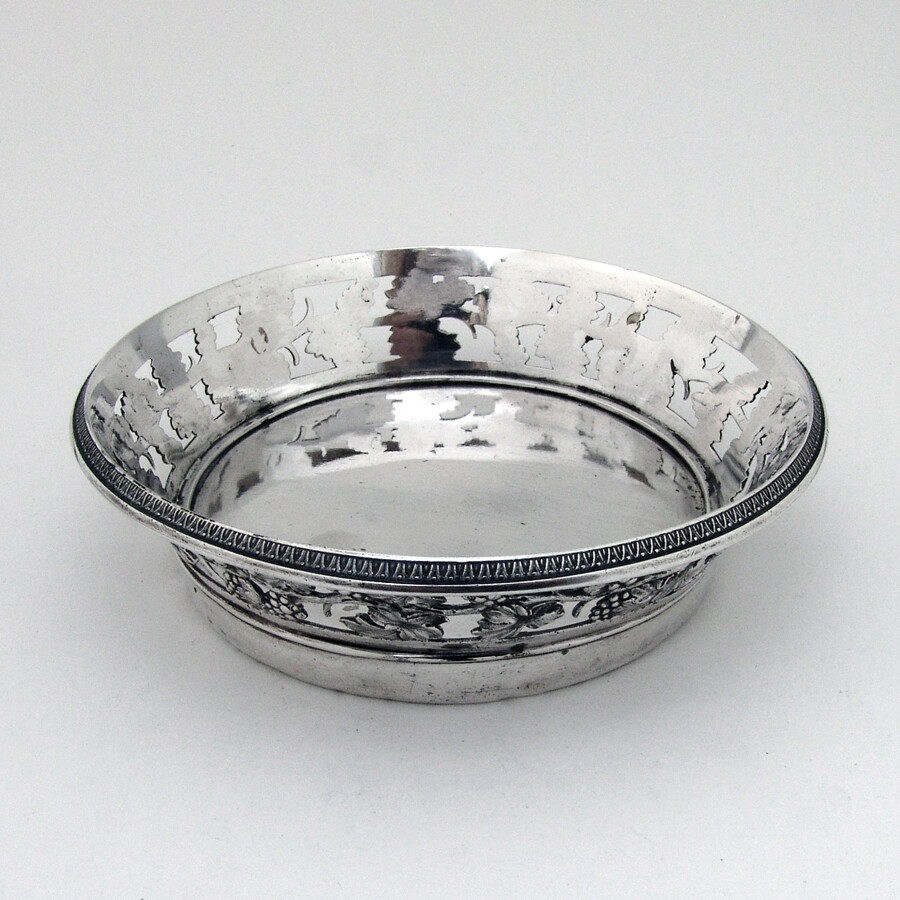 German Silver Wine Bottle Coaster Openwork Grape Designs
