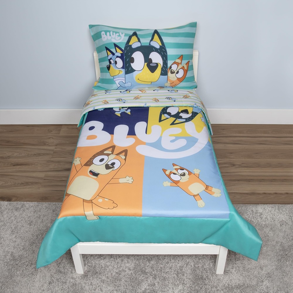 Bluey 4 Piece Toddler Bedding Set – Includes Comforter, Sheet Set –