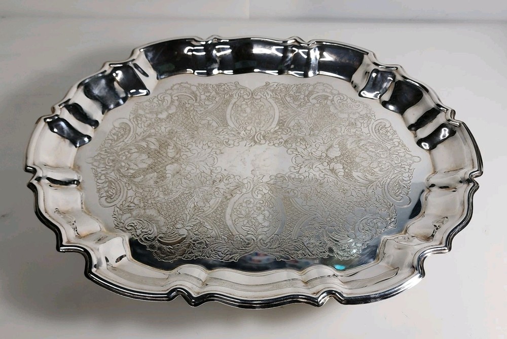 Vtg Leonard Silver Plate EP Footed Serving Tray Hallmarked 14" × 11" Granny Core