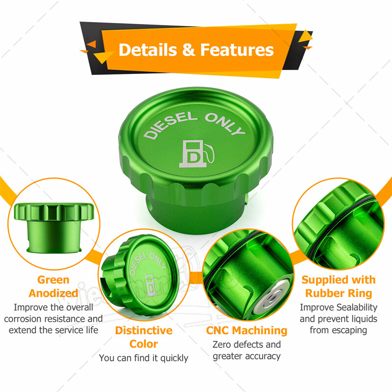 Green Aluminum Magnetic Diesel Fuel Cover Cap For Ram 1500 2500 3500 2019-2023