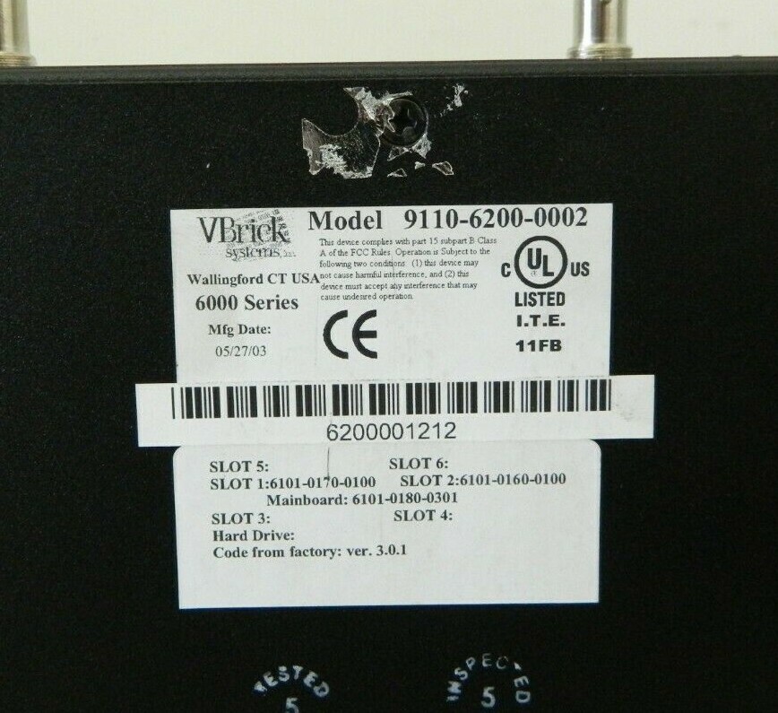 VBrick Systems 6000 Series Video Encoder / Decoder Model 9110-6200-0002