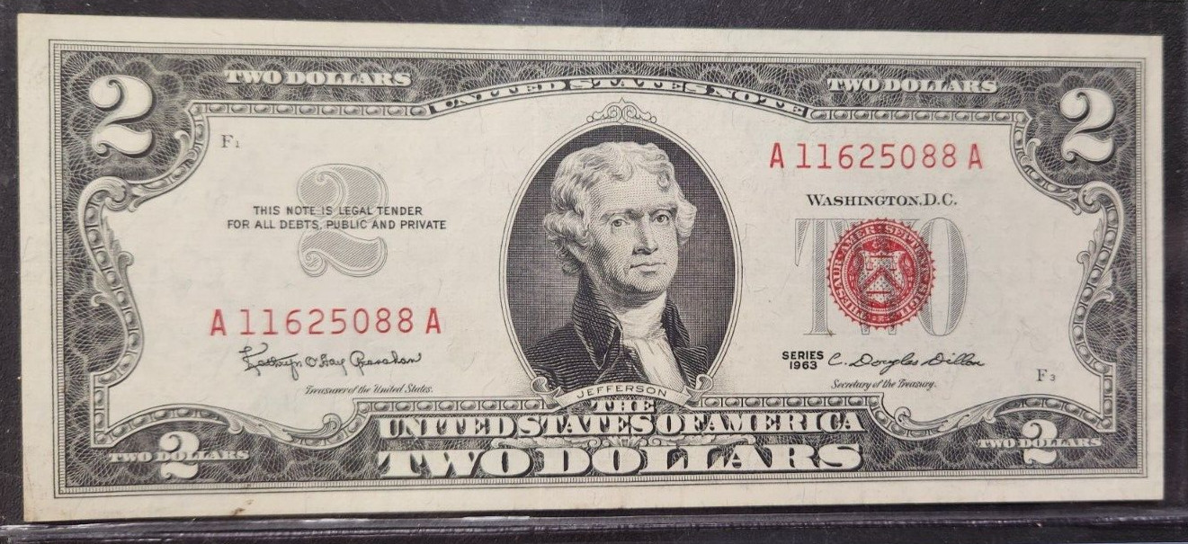 U.S. Bills starter lot $5.00 red seal, $2.00 red seal, silver cert., unc. $2.00