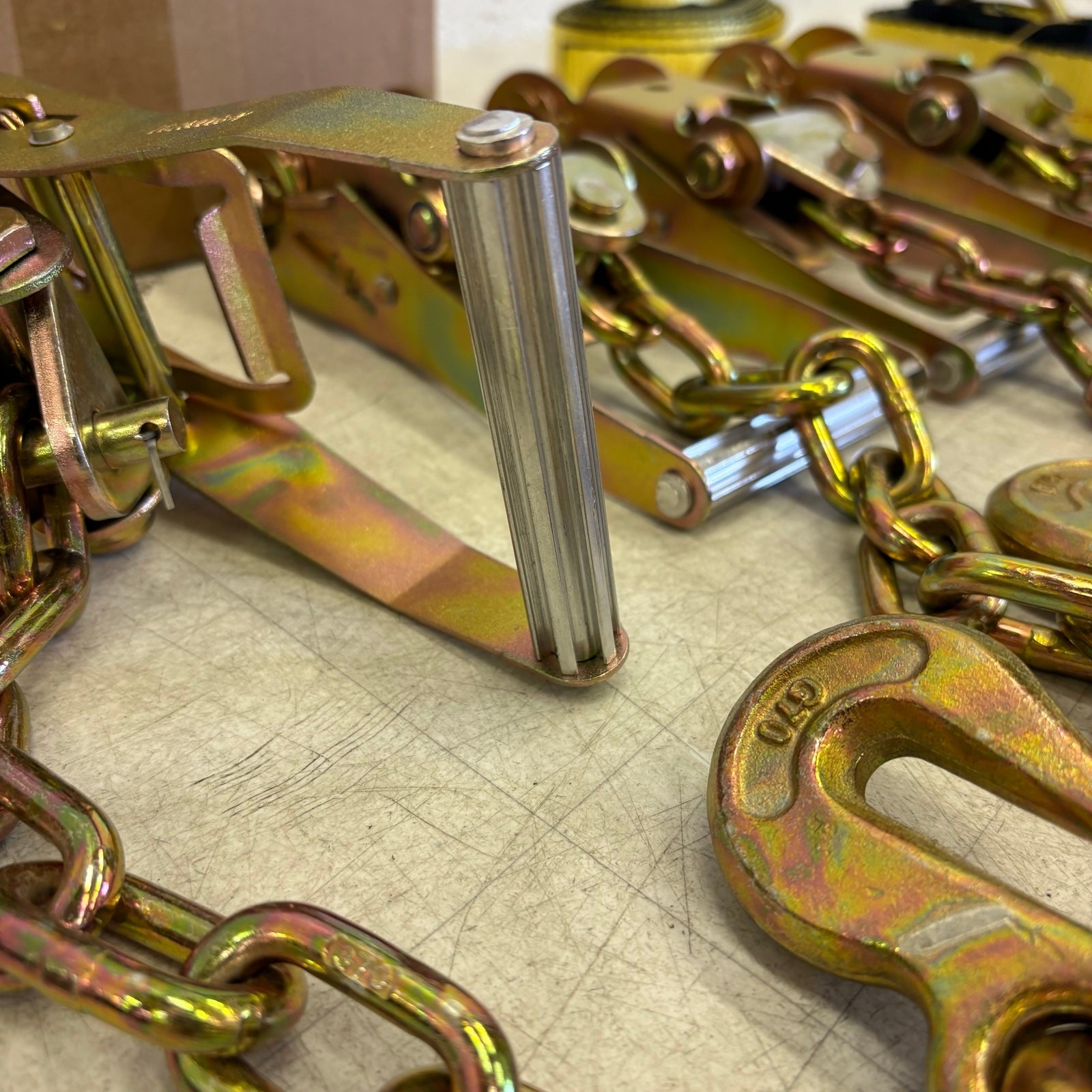 Waltyotur 4 Pcs Auto Chain Ratchet Straps 2 x 96 Classic Yellow 3300 LB CAP