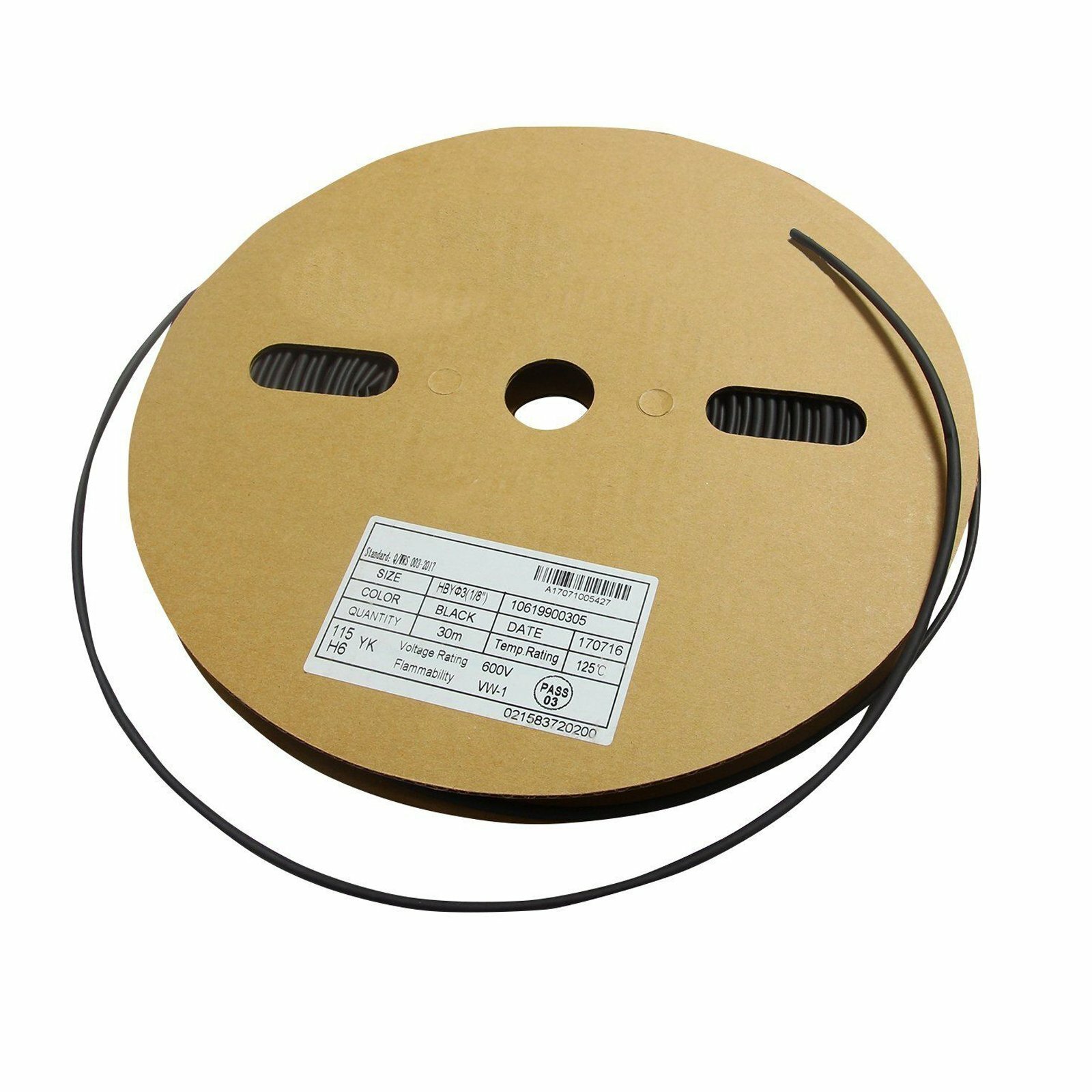 Heat Shrink Tubing Tube Cable 100 FT. 100' Feet BLACK 1/8" 3mm Polyolefin 2:1 UL