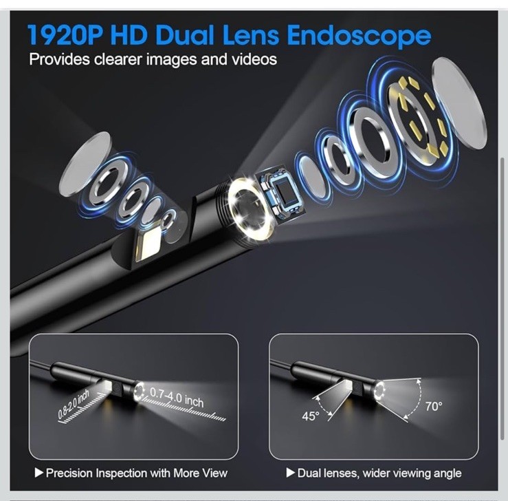 Endoscope & Light, 1920P HD Borescope with 8 Adjustable LED Lights, 16.4FT...