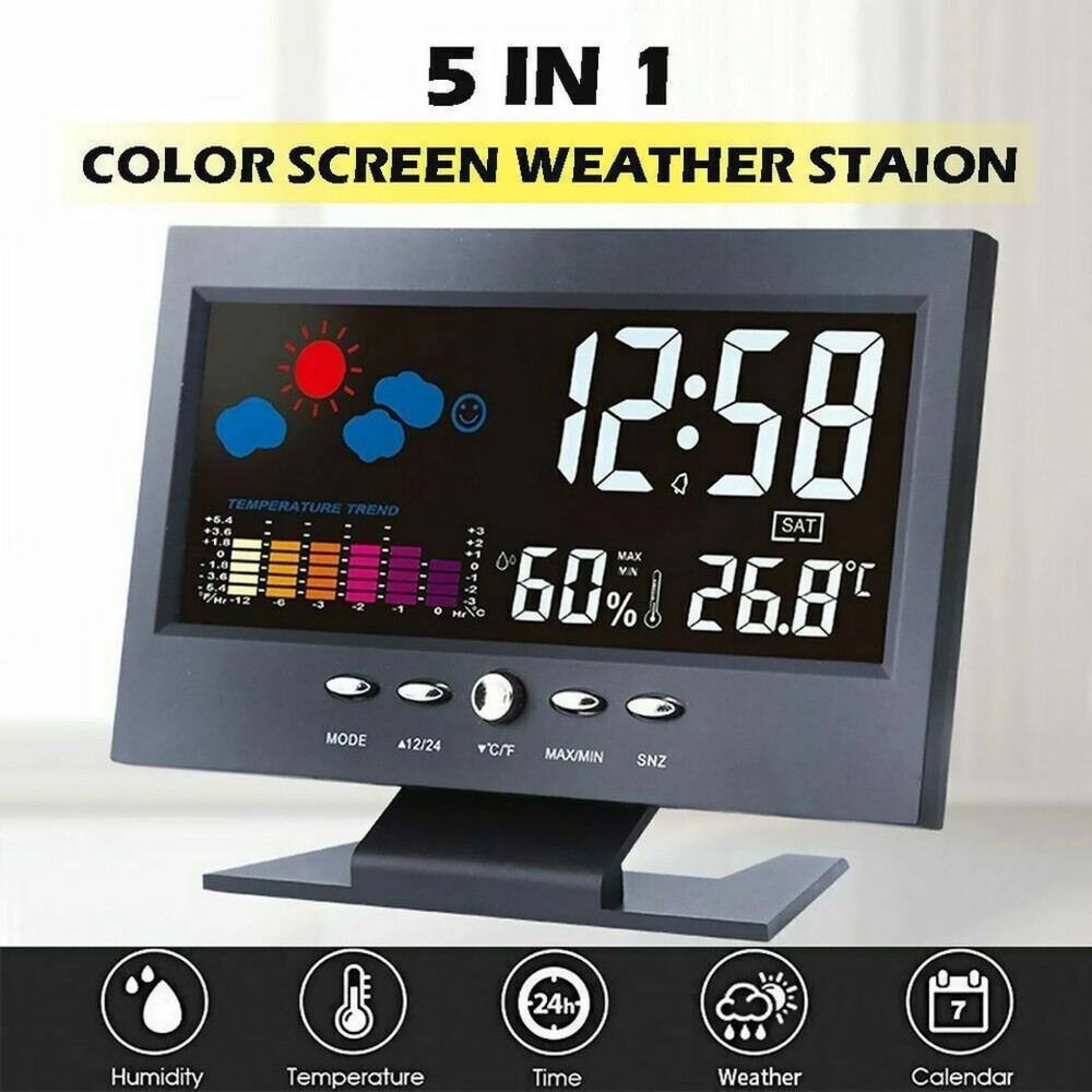 USB Powered LED Digital Clock Snooze Calendar Thermometer Hygrometer Display