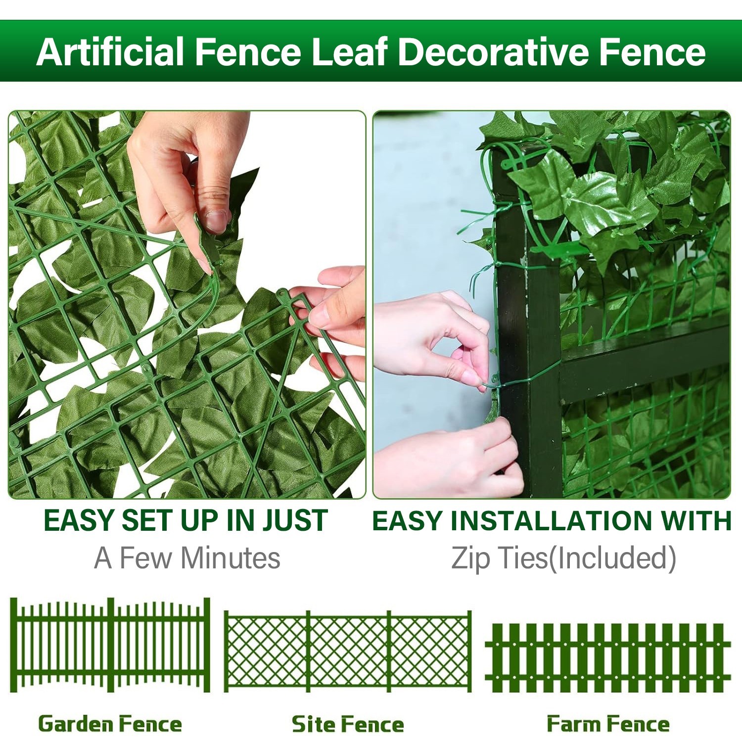 Artificial Ivy Privacy Fence Screen 40"x120" UV Resistant Faux Greenery Panel