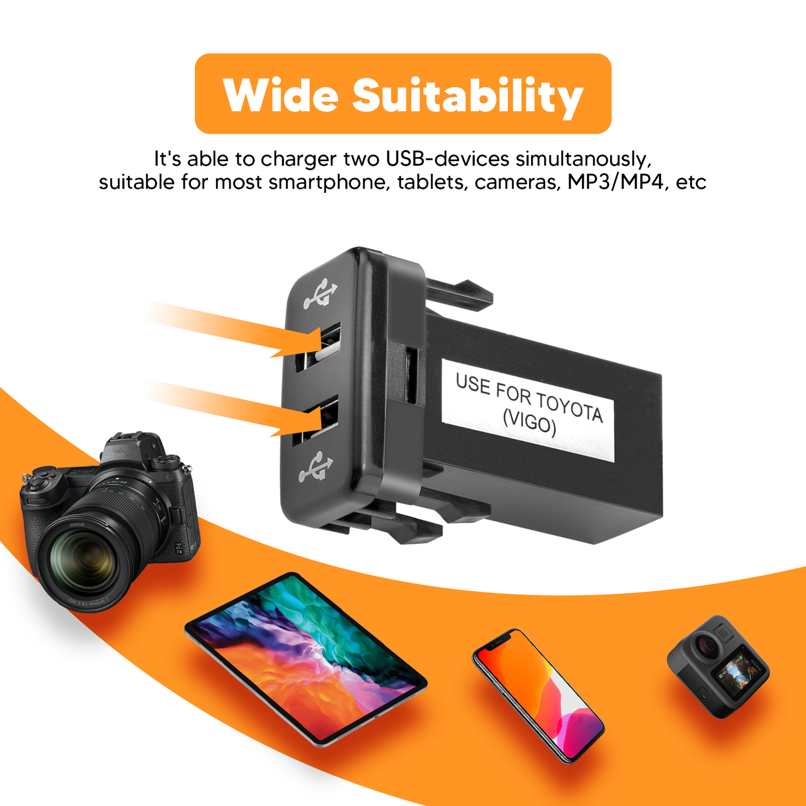 Car Charger Socket Dual 2 USB Port Charging for Toyota FJ Cruiser 2007-2014