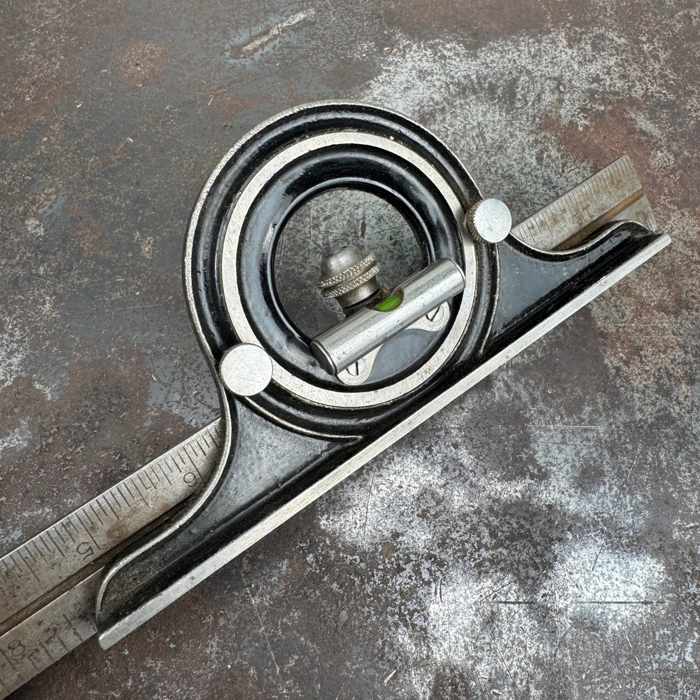 Vtg BATES Mfg Co. Reverse Protractor Head Combination Square - USA