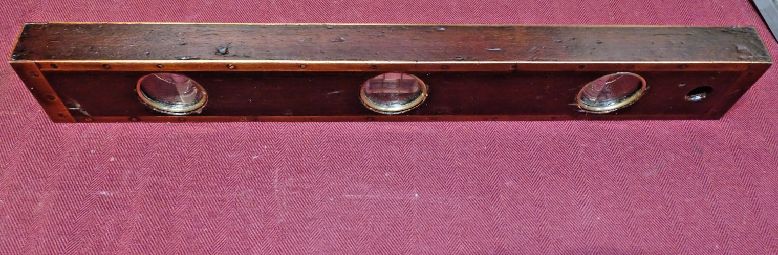 Antique User Made Brass Bound Double Plumb and Level Glass Vial Windows- WOW!!